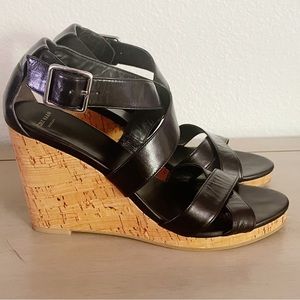 Cole Haan black leather strappy wedges size 8